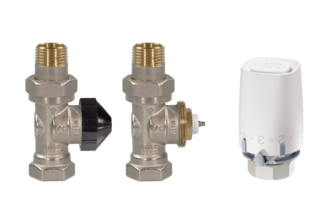 Комплект для двухтрубной системы отопления для радиаторов или конвекторов отопления с боковым подключением: клапан терморегулирующий 013G7014R (Ду15, прямой) + термостатический элемент 003G9001R (присоединение М30х1,5)